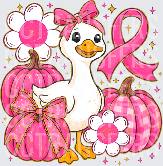 Cute Duck Pink Pumpkins Breast Cancer Awareness Ribbon (DTF)