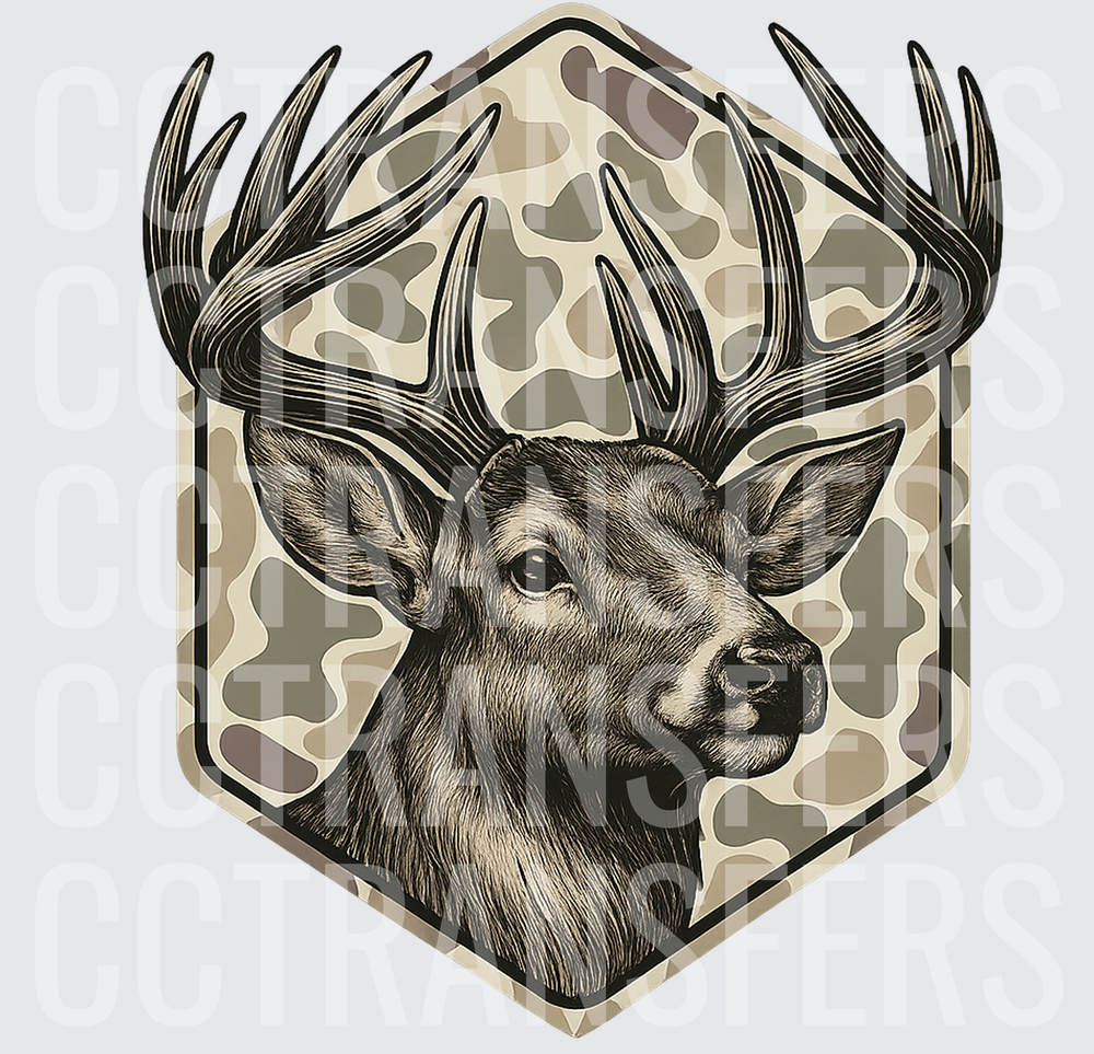 Whitetail Buck Portrait Hexagon Camo Badge (DTF)