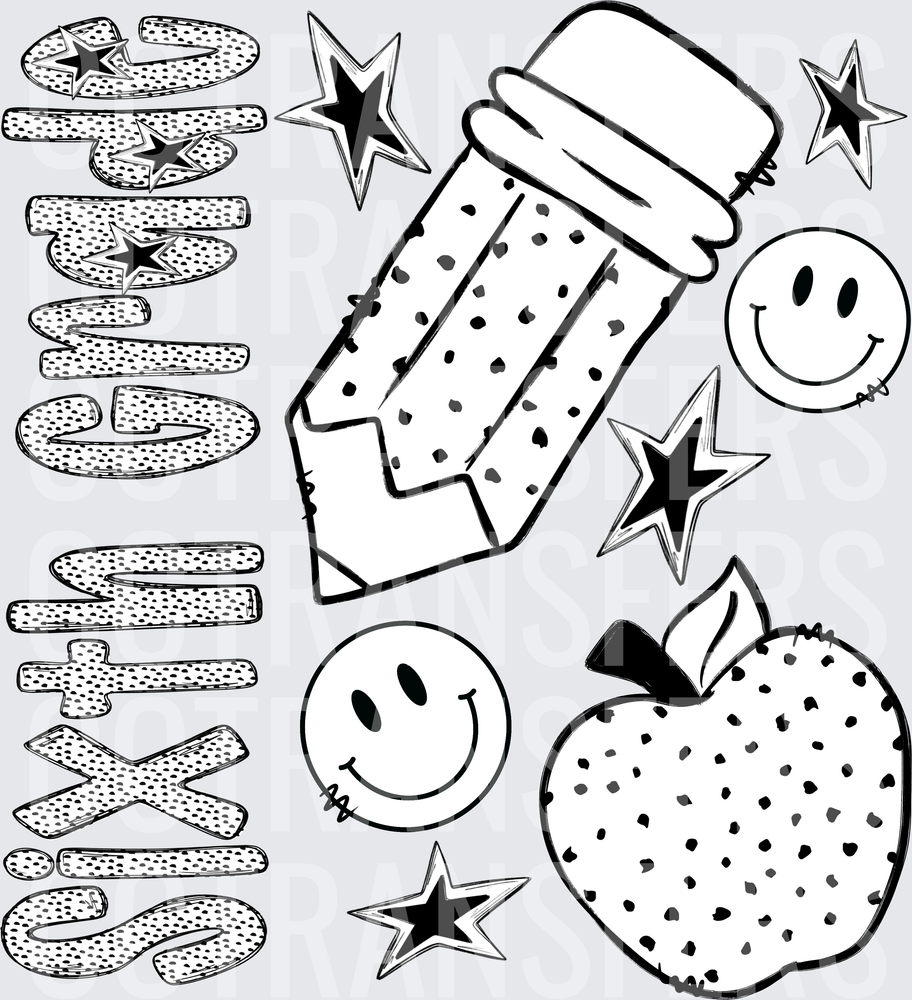 Retro School Pencil Apple Smiley Stars Polka Dot (DTF)
