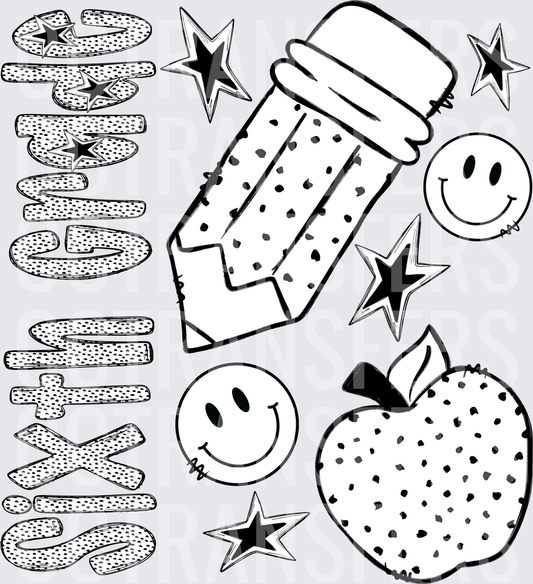Retro School Pencil Apple Smiley Stars Polka Dot (DTF)