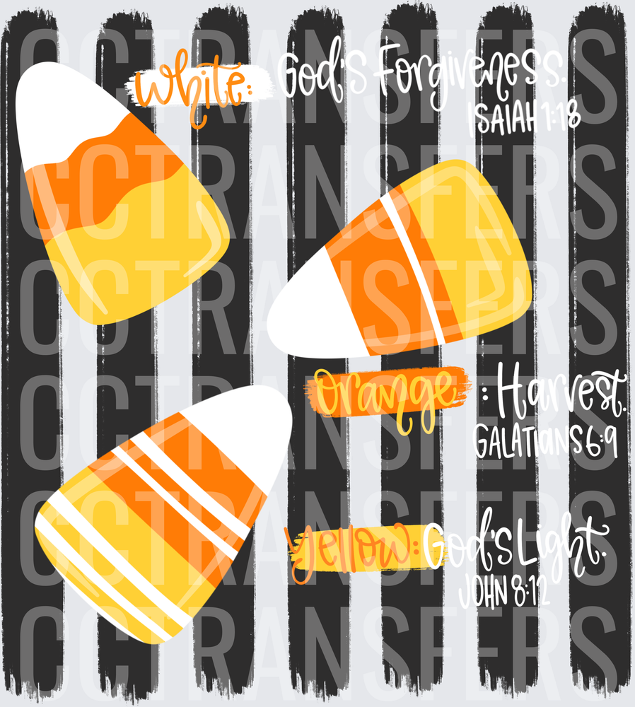 Christian Candy Corn Harvest Bible Verse Black Stripe (DTF)