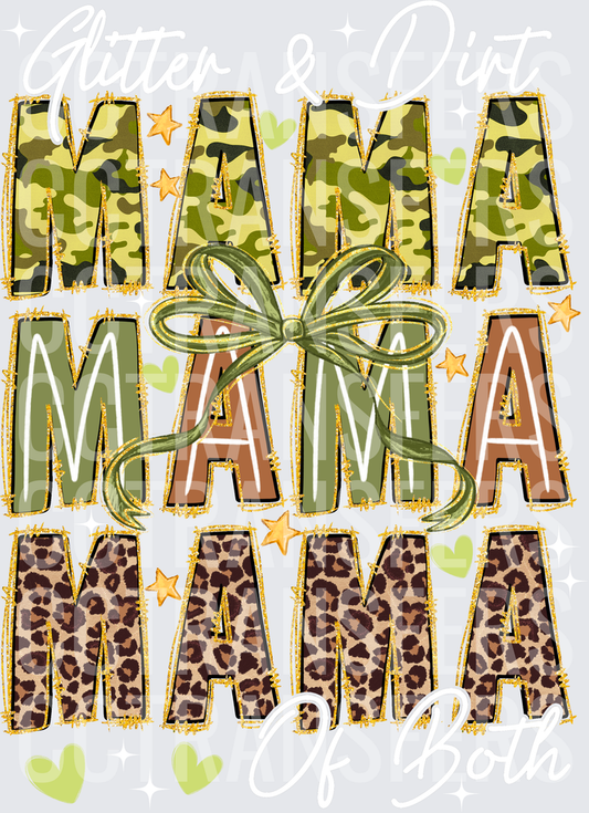 Mama Camo Leopard Stacked Bow Green Hearts Stars (DTF)