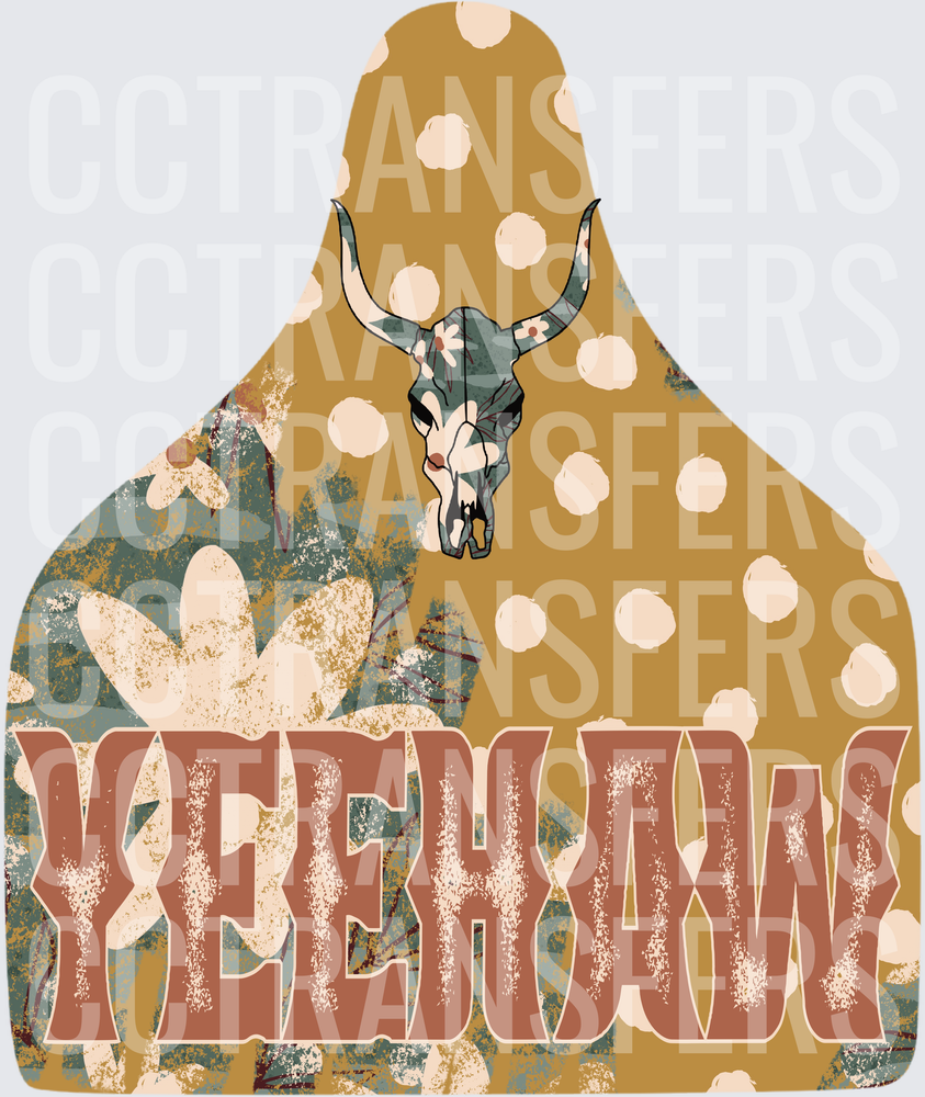 Yeehaw Cow Tag Floral Bull Skull Polka Dot Western (DTF)