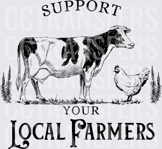 Support Your Local Farmers Cow and Hen Sketch (DTF)