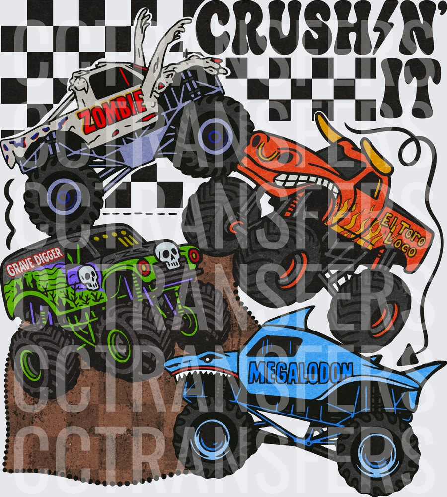 Crushin It Monster Truck Squad Checkerboard Racing (DTF)