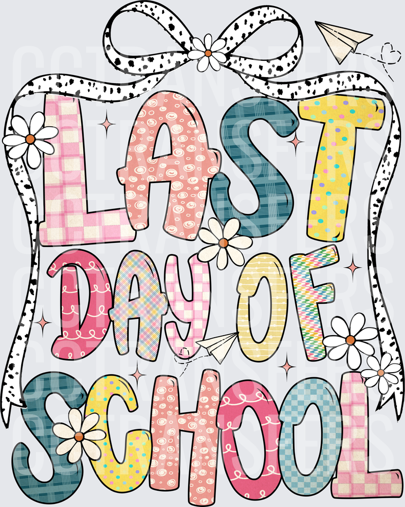 Last Day of School Boho Patchwork Floral Bow (DTF)