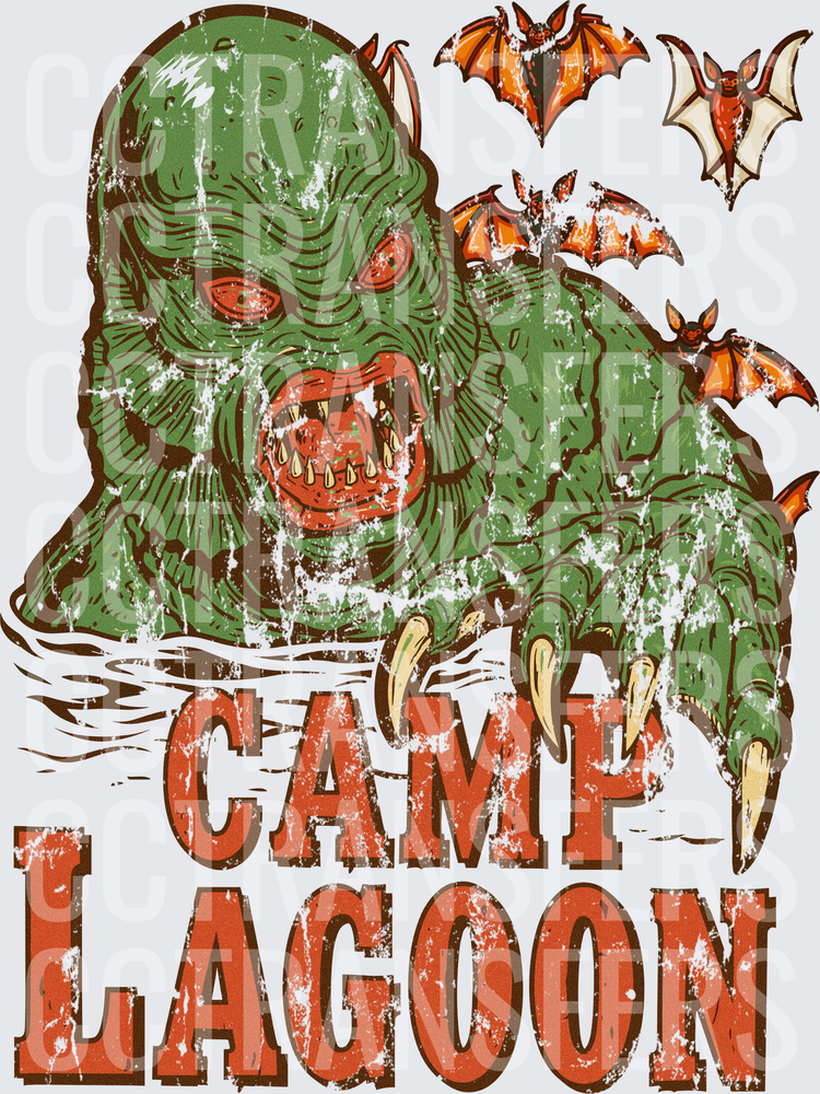 Camp Lagoon Vintage Green Swamp Monster with Bats (DTF)