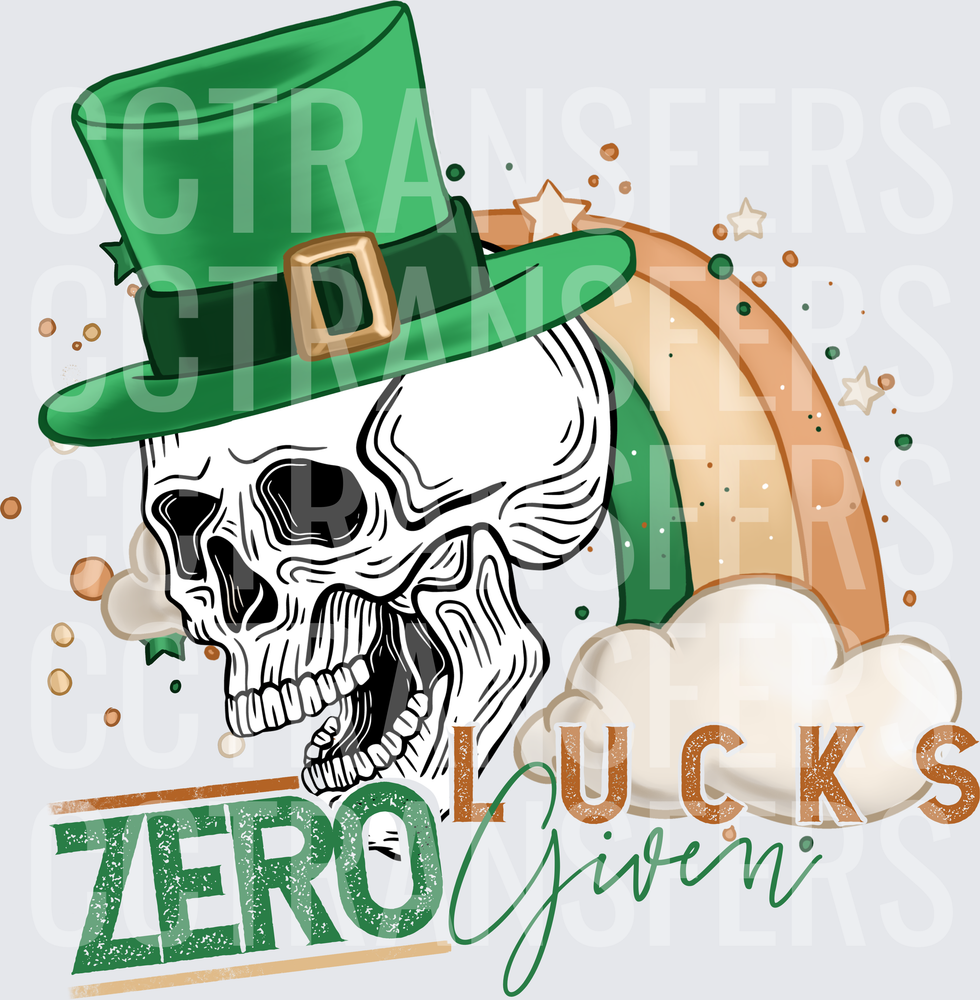 Zero Lucks Given Skull Leprechaun Hat Rainbow (DTF)