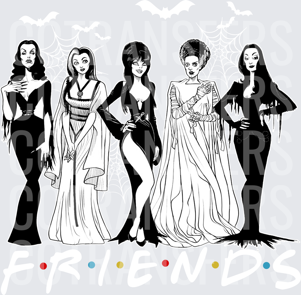 Classic Horror Scream Queens Group Black White Illustration (DTF)