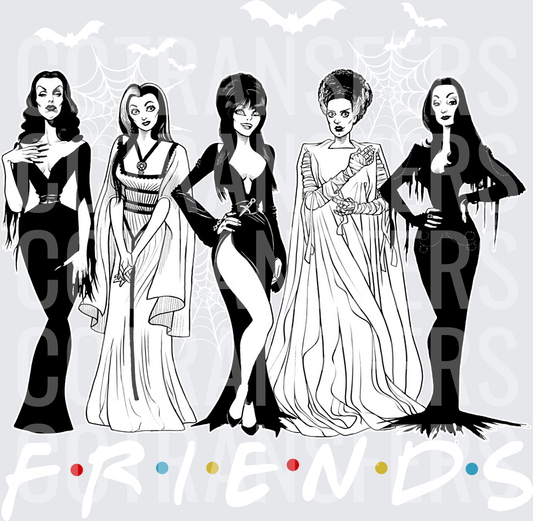 Classic Horror Scream Queens Group Black White Illustration (DTF)