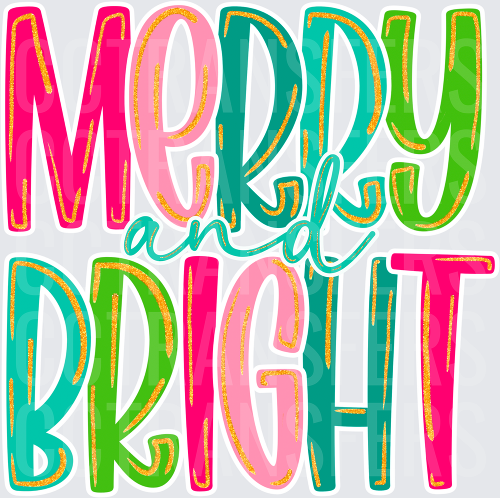 Merry and Bright Colorful Bold Holiday Lettering (DTF)