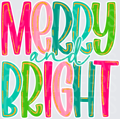 Merry and Bright Colorful Bold Holiday Lettering (DTF)