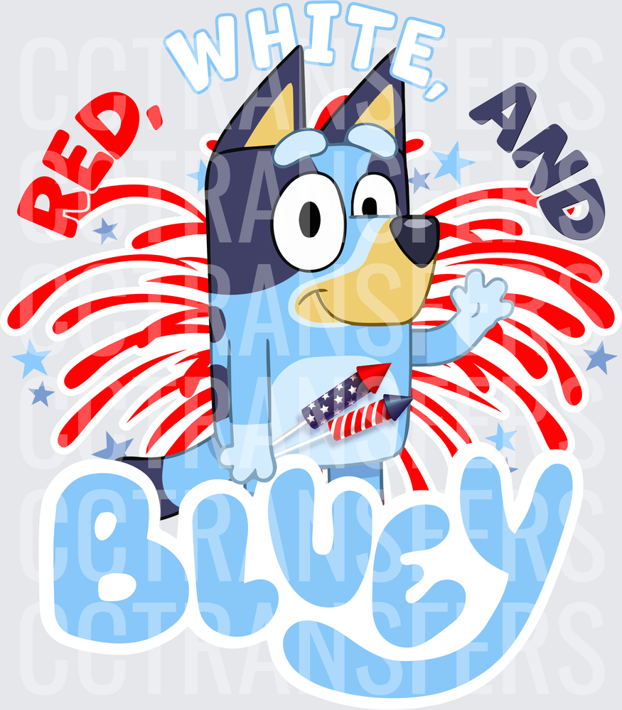 Red White and  Blue Puppy Fireworks 4th of July (DTF)