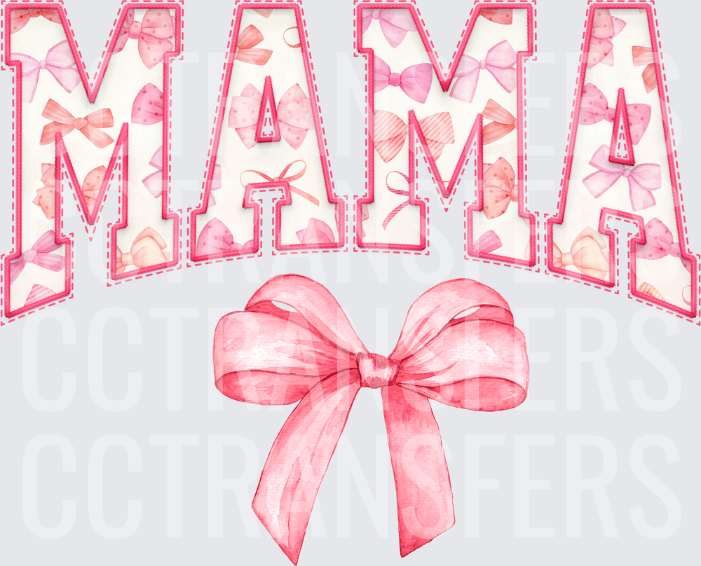 Mama Pink Bow Patterned Letters with Coquette Bow (DTF)