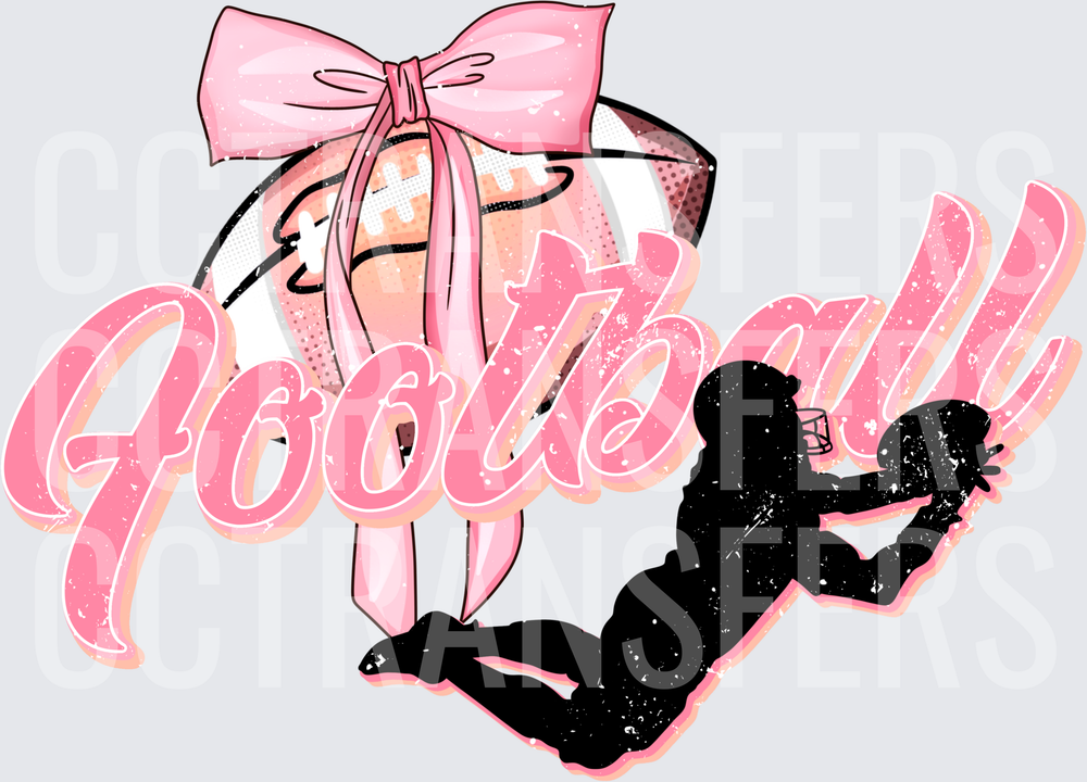 Football Pink Bow Ribbon Player Silhouette Script (DTF)