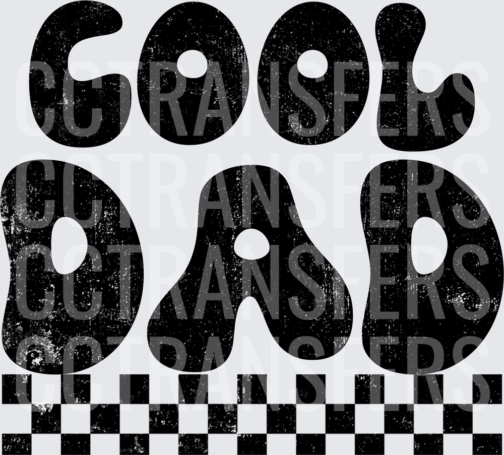 Cool Dad Retro Bubble Font Checkered Border Distressed (DTF)