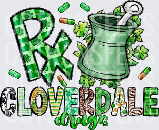St. Patrick's Day RX Pharmacy Mortar Pestle Shamrock (DTF)