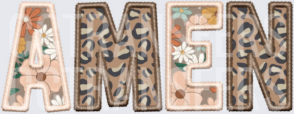 Amen Leopard Print Floral Embroidered Letter Patch (DTF)
