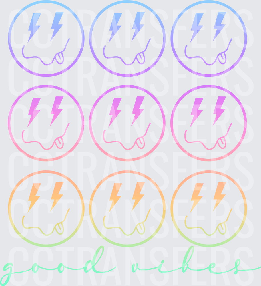 Pastel Gradient Lightning Bolt Smiley Faces Good Vibes (DTF)