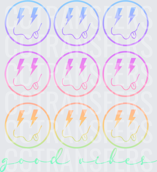 Pastel Gradient Lightning Bolt Smiley Faces Good Vibes (DTF)