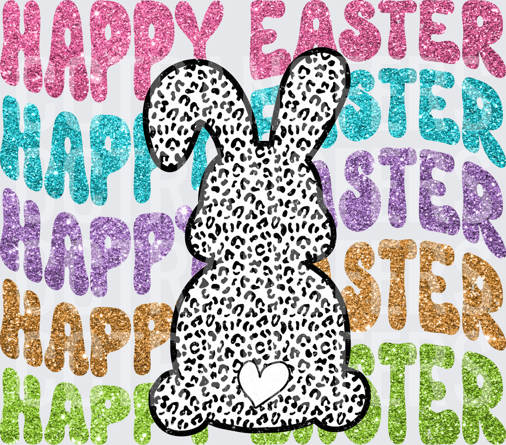 Happy Easter Leopard Print Bunny Glitter Stacked (DTF)