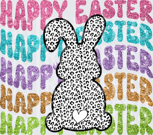 Happy Easter Leopard Print Bunny Glitter Stacked (DTF)