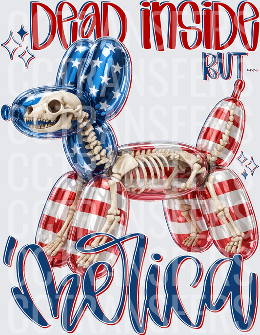 Dead Inside But Merica Patriotic Skeleton Balloon Dog (DTF)
