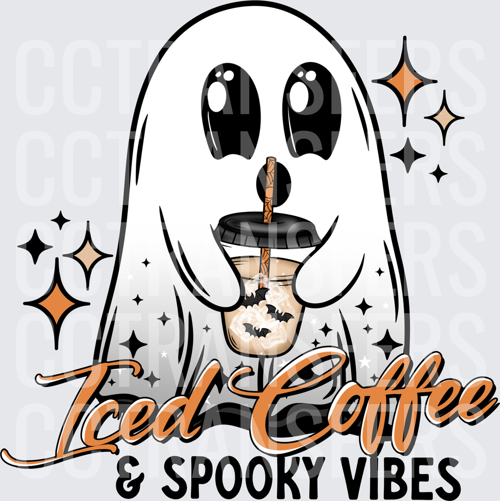 Iced Coffee & Spooky Vibes Halloween Ghost (DTF)