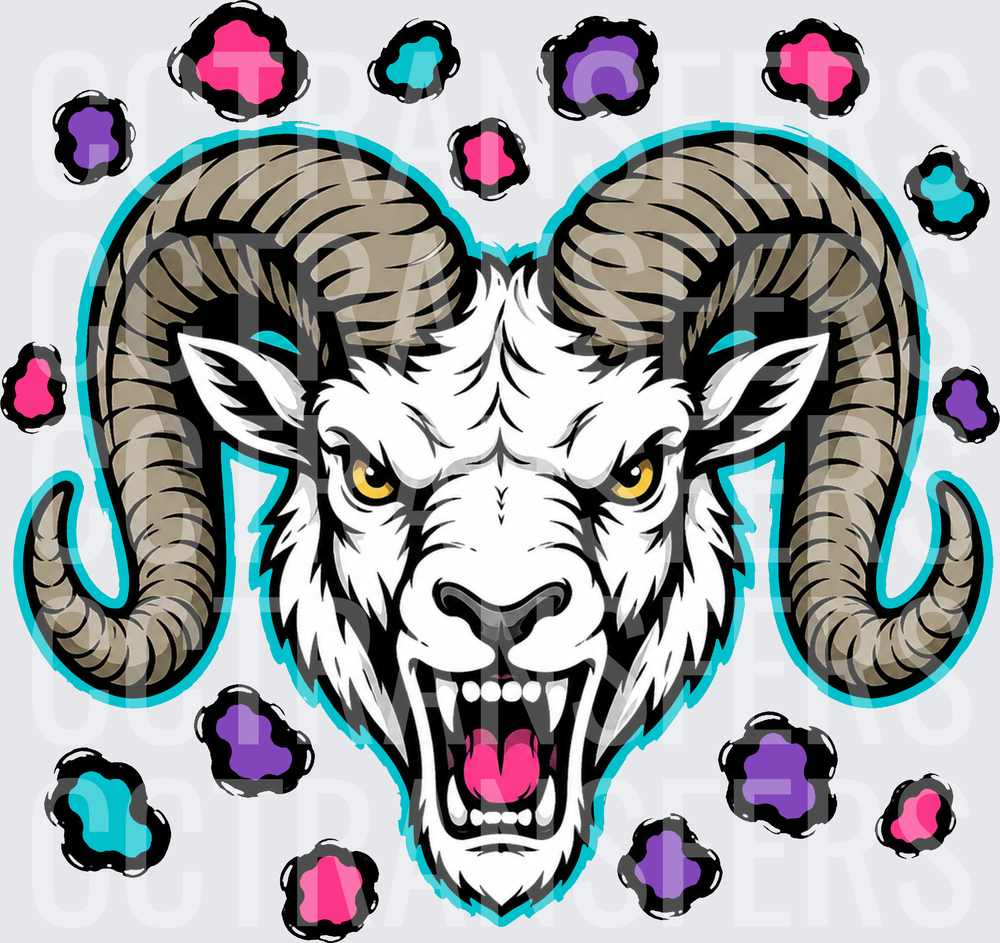 Fierce Ram Head Roaring with Colorful Splatter Accents (DTF)
