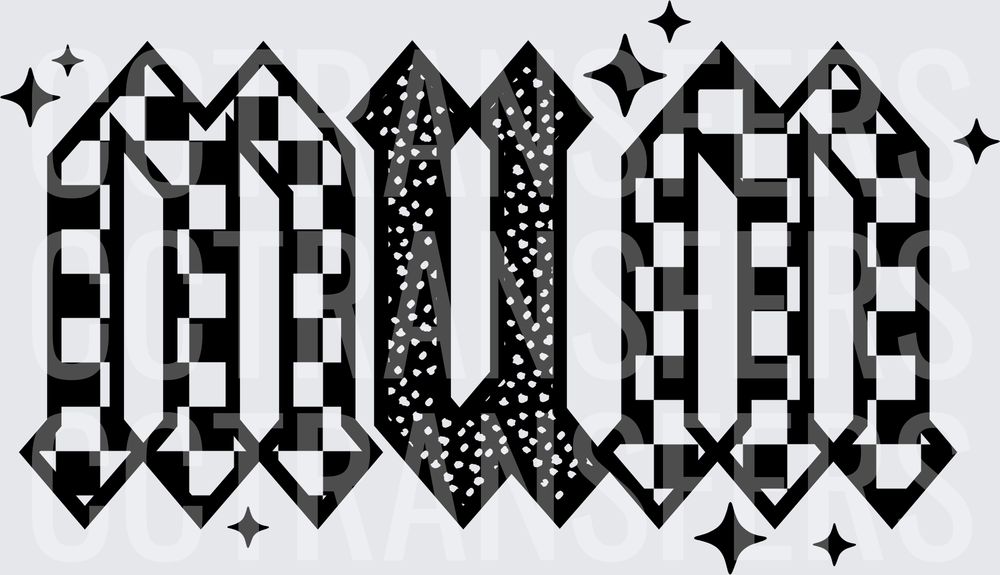 MVP Gothic Blackletter Checkered Pattern with Stars (DTF)