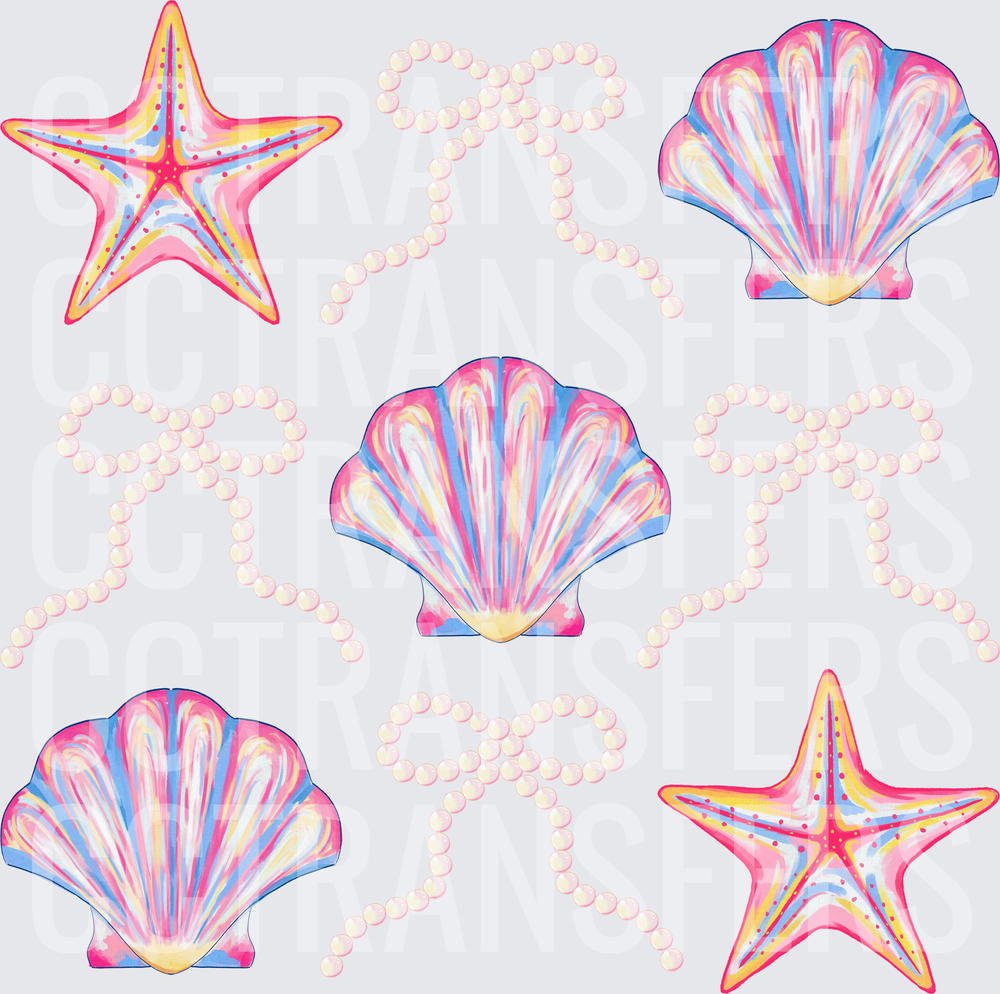 Colorful Seashells Starfish Pearl Bows Ocean Bundle (DTF)