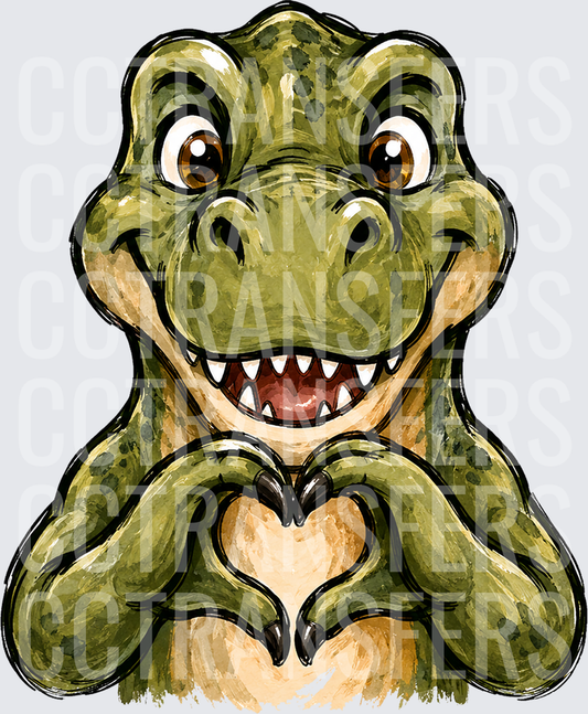 Cute Green T-Rex Making Heart Shape With Tiny Arms (DTF)