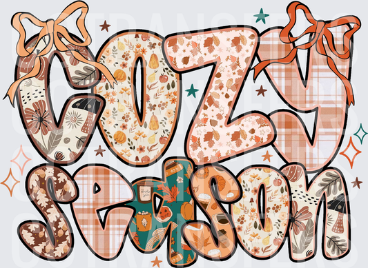 Cozy Season Fall Patterned Pumpkin Spice Bow Lettering (DTF)