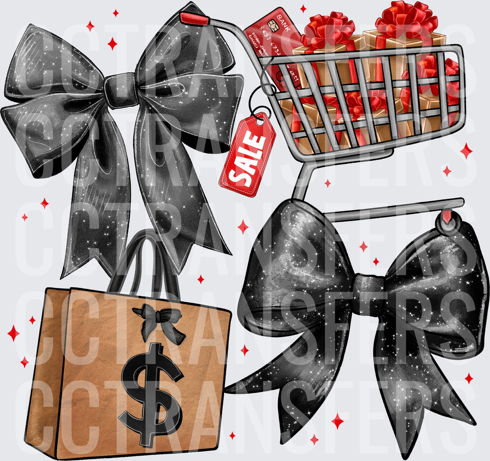 Black Glitter Bows Sale Shopping Cart Gift Bags (DTF)