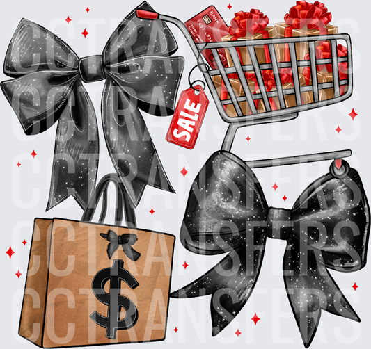 Black Glitter Bows Sale Shopping Cart Gift Bags (DTF)