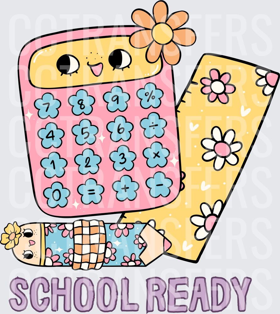 School Ready Cute Kawaii Calculator Pencil Ruler (DTF)