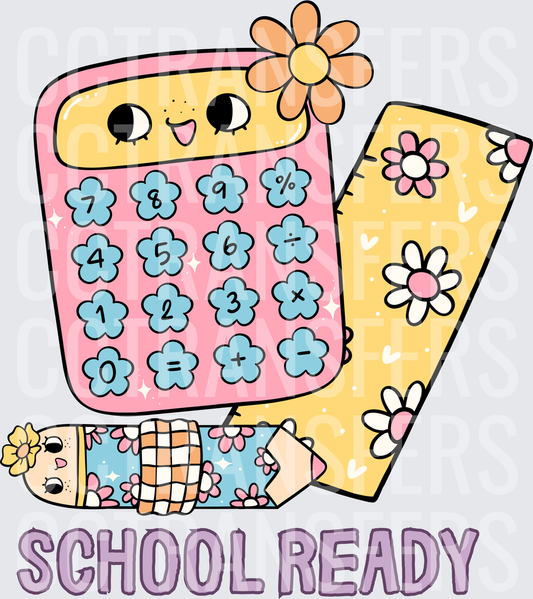School Ready Cute Kawaii Calculator Pencil Ruler (DTF)