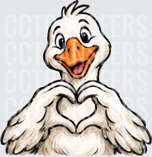 Cute White Duck Making Heart Shape With Wings (DTF)