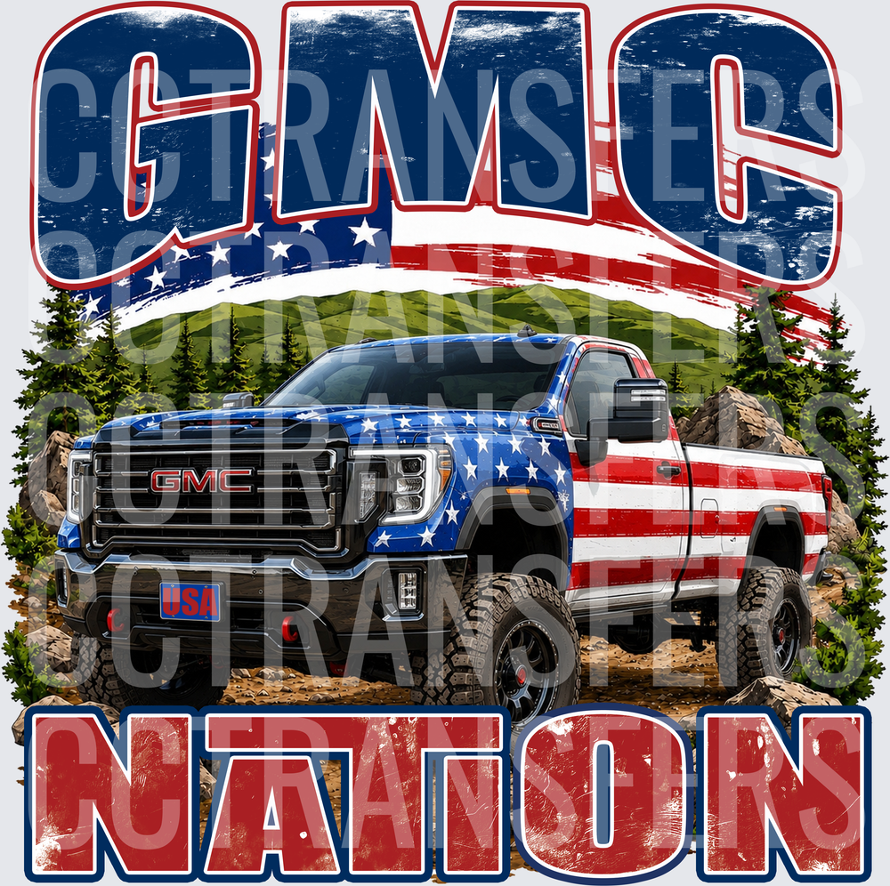 GMC Nation Patriotic Lifted Truck American Flag (DTF)