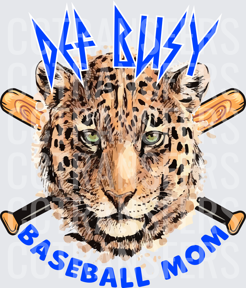 Def Busy Baseball Mom Leopard Crossed Bats (DTF)
