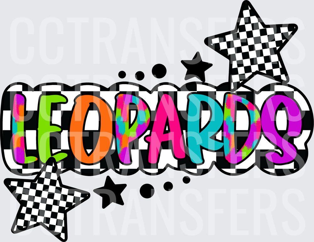 Leopards Colorful Bold Text Checkered Stars (DTF)