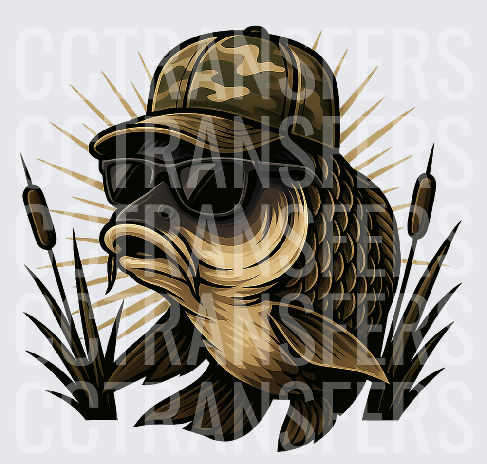 Cool Carp Fish Wearing Camo Hat and Sunglasses (DTF)