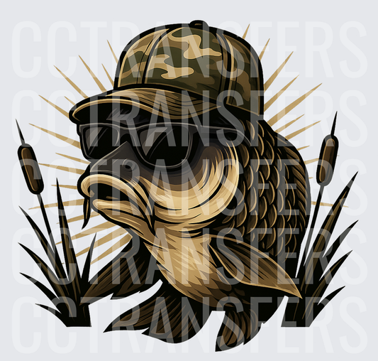 Cool Carp Fish Wearing Camo Hat and Sunglasses (DTF)