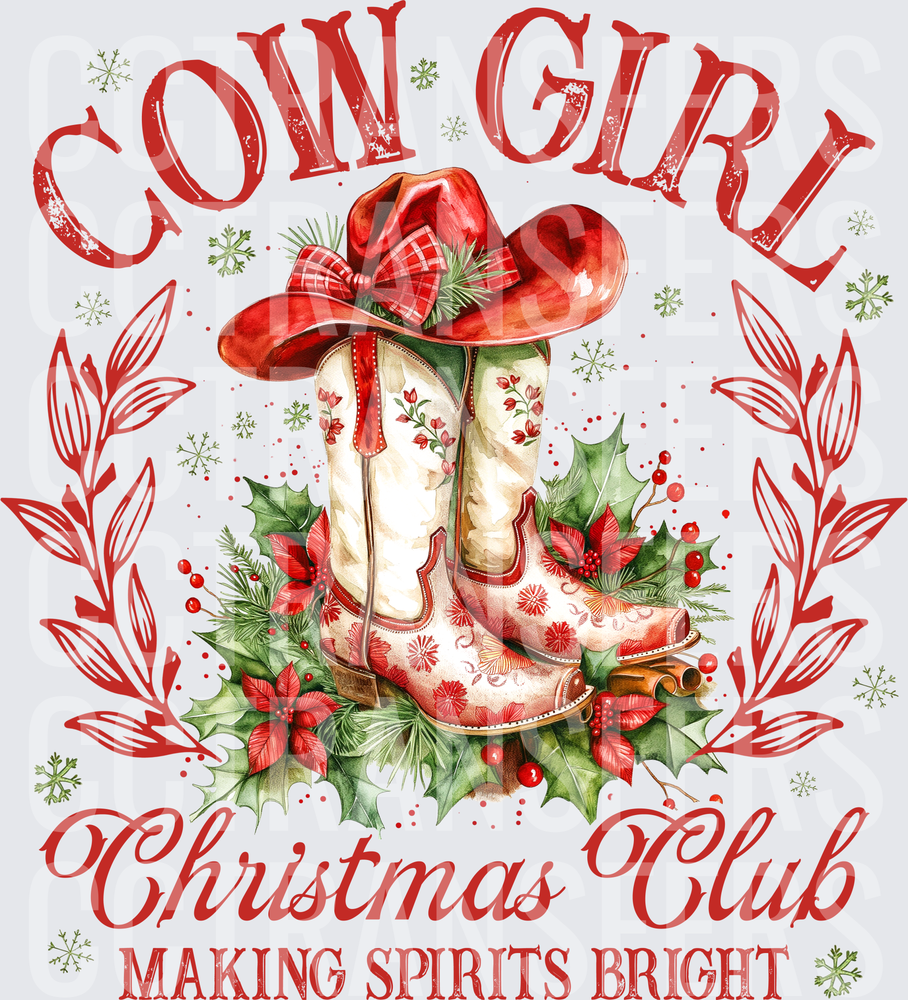 Cowgirl Christmas Club Making Spirits Bright Boots Hat (DTF)