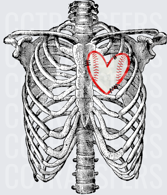 Skeleton Rib Cage Baseball Stitch Heart (DTF)