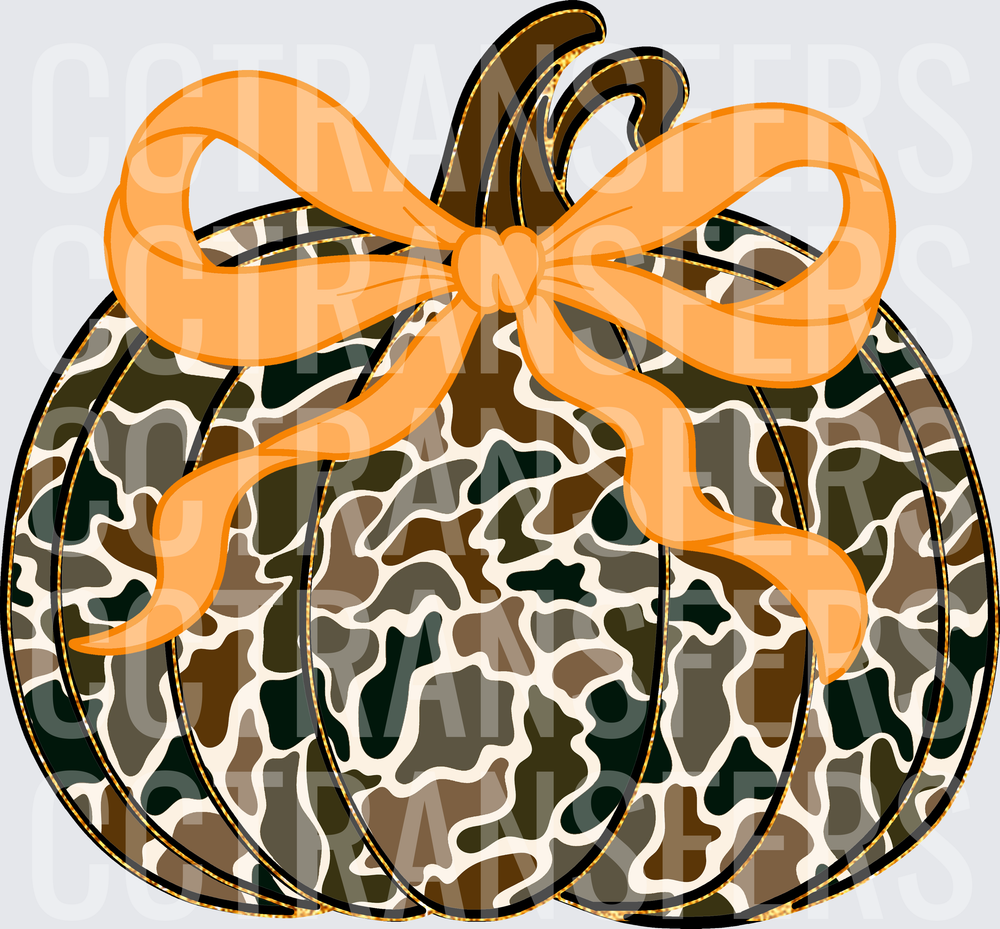 Camo Pumpkin with Orange Bow Fall Harvest (DTF)