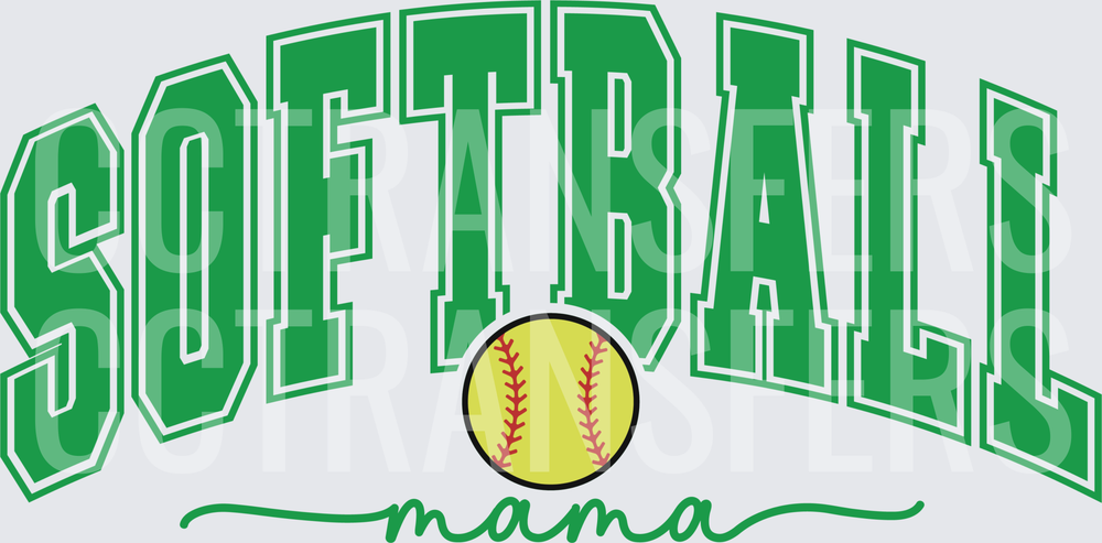 Softball Mama Arched Green Varsity Letters with Ball (DTF)