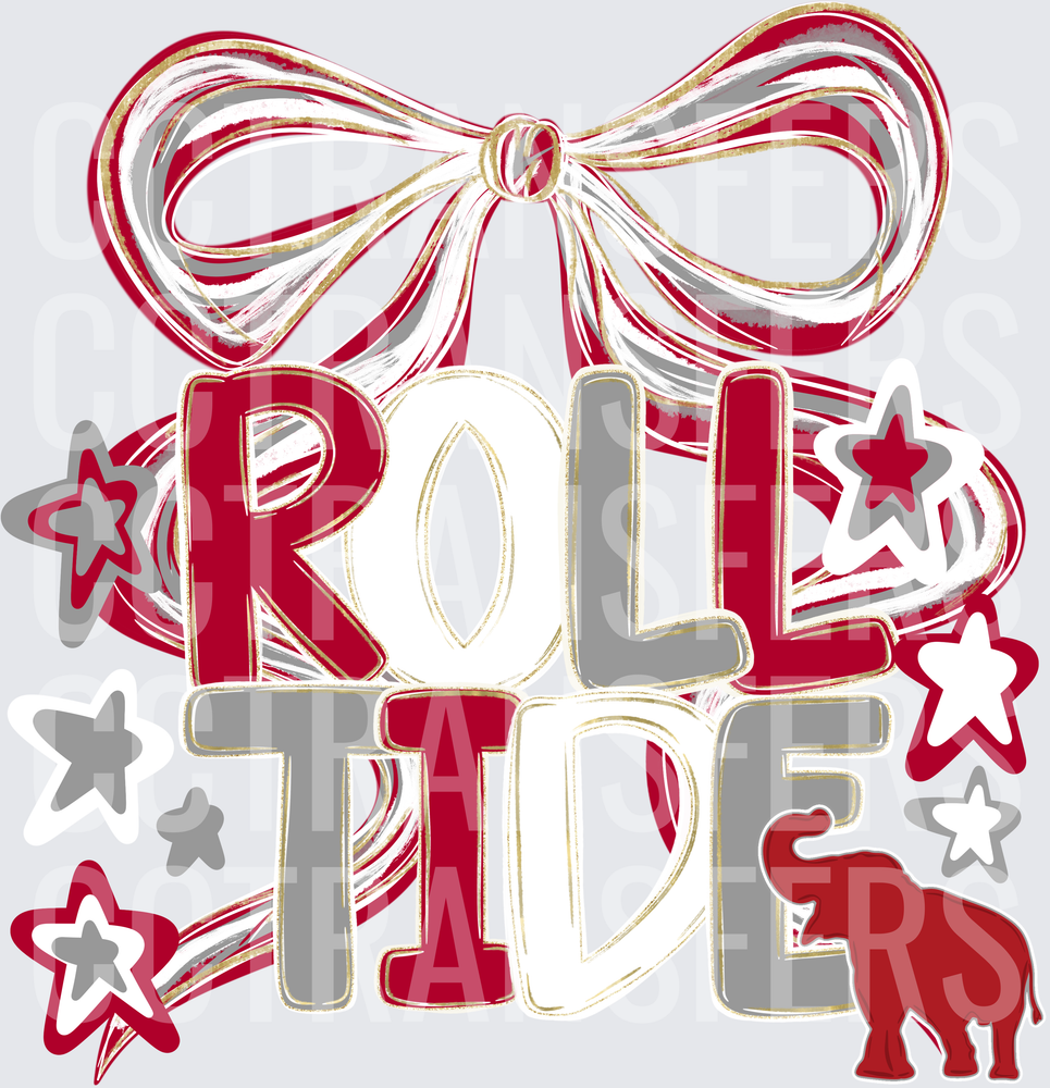 Roll Tide Crimson Elephant Bow Stars Football (DTF)