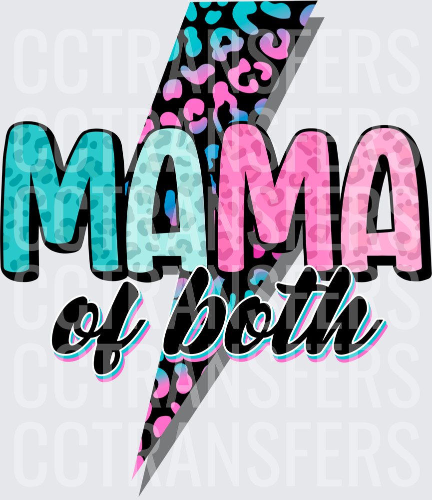 Mama of Both Leopard Lightning Bolt Blue Pink (DTF)
