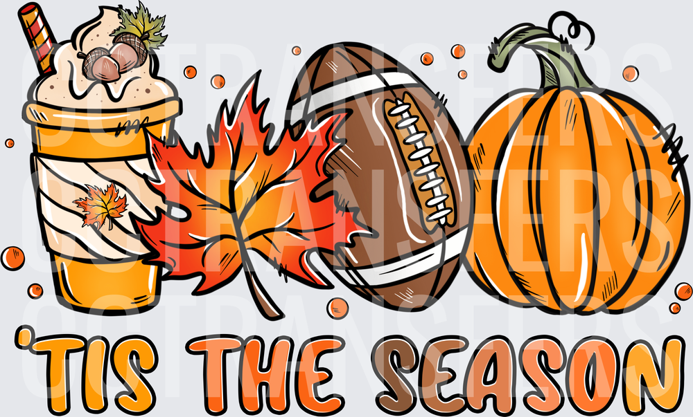 Tis The Season Fall Latte Football Pumpkin Leaves (DTF)